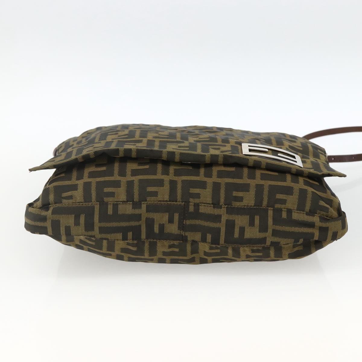 FENDI Zucca Canvas Shoulder Bag Black Brown Auth ka3016