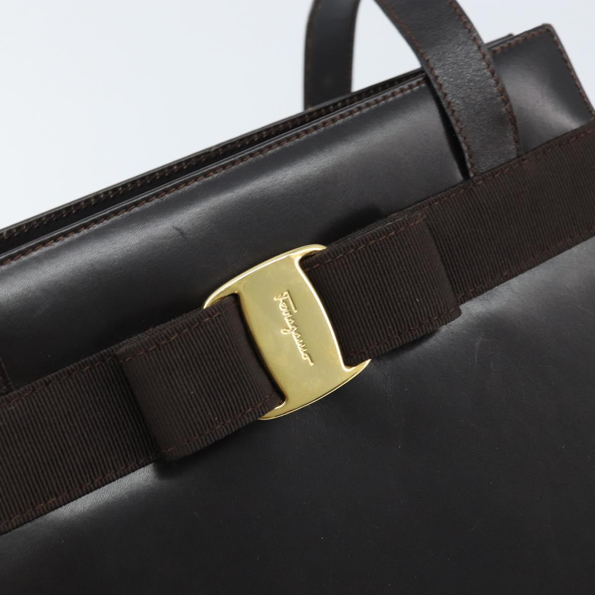 Salvatore Ferragamo Shoulder Bag Leather Brown Gold Auth ka3025