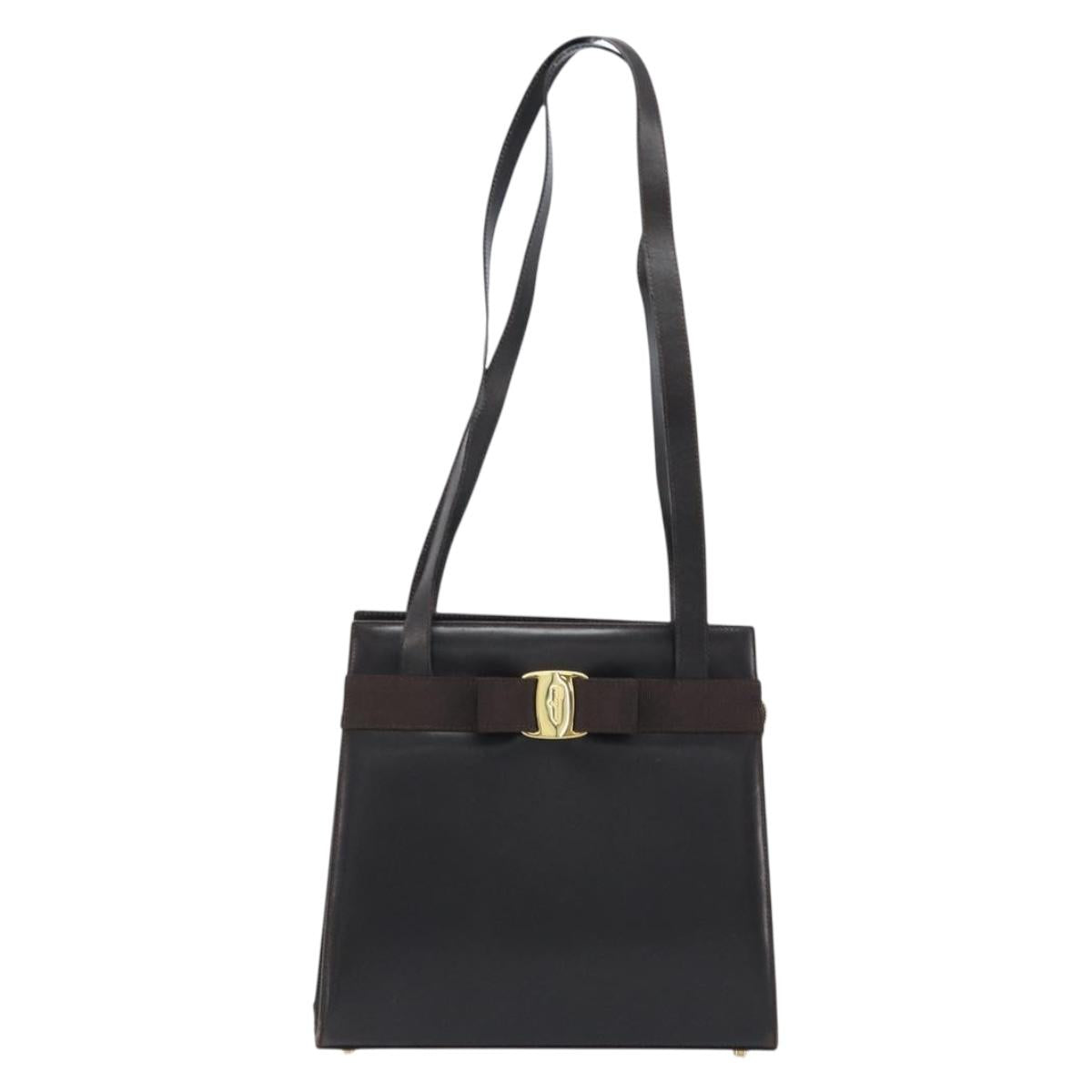 Salvatore Ferragamo Shoulder Bag Leather Brown Gold Auth ka3025