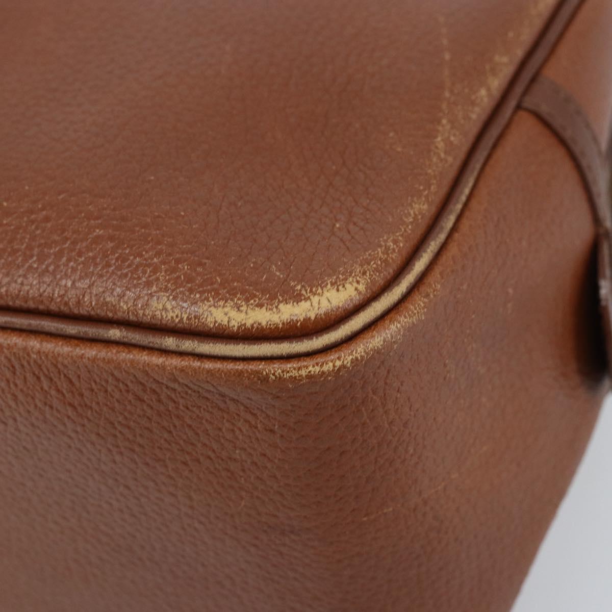 Burberrys Hand Bag Leather Brown Gold Auth ka3026