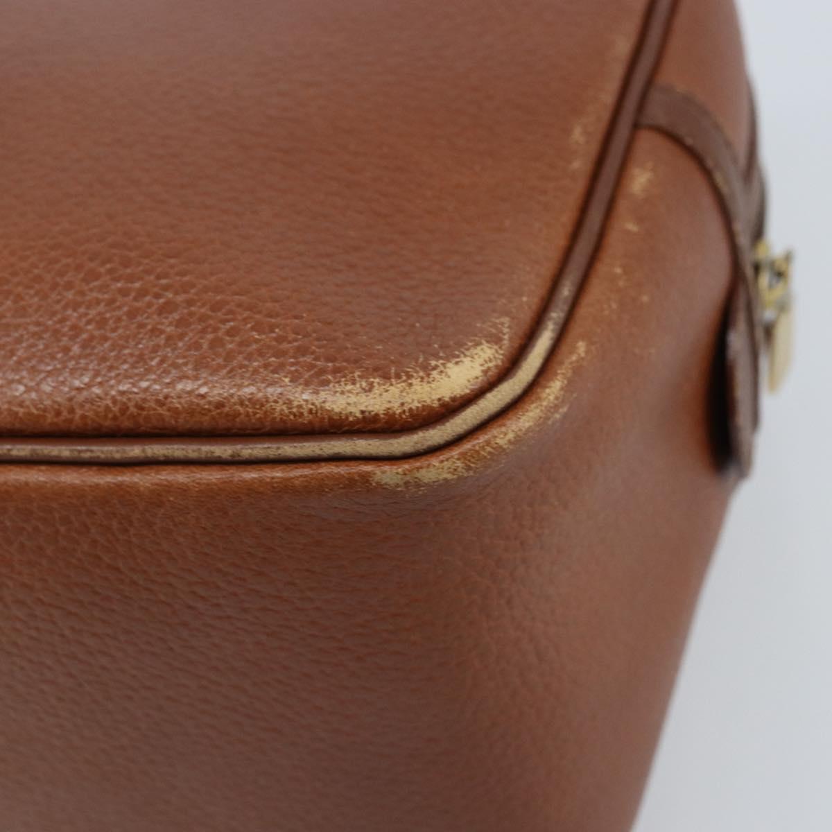Burberrys Hand Bag Leather Brown Gold Auth ka3026