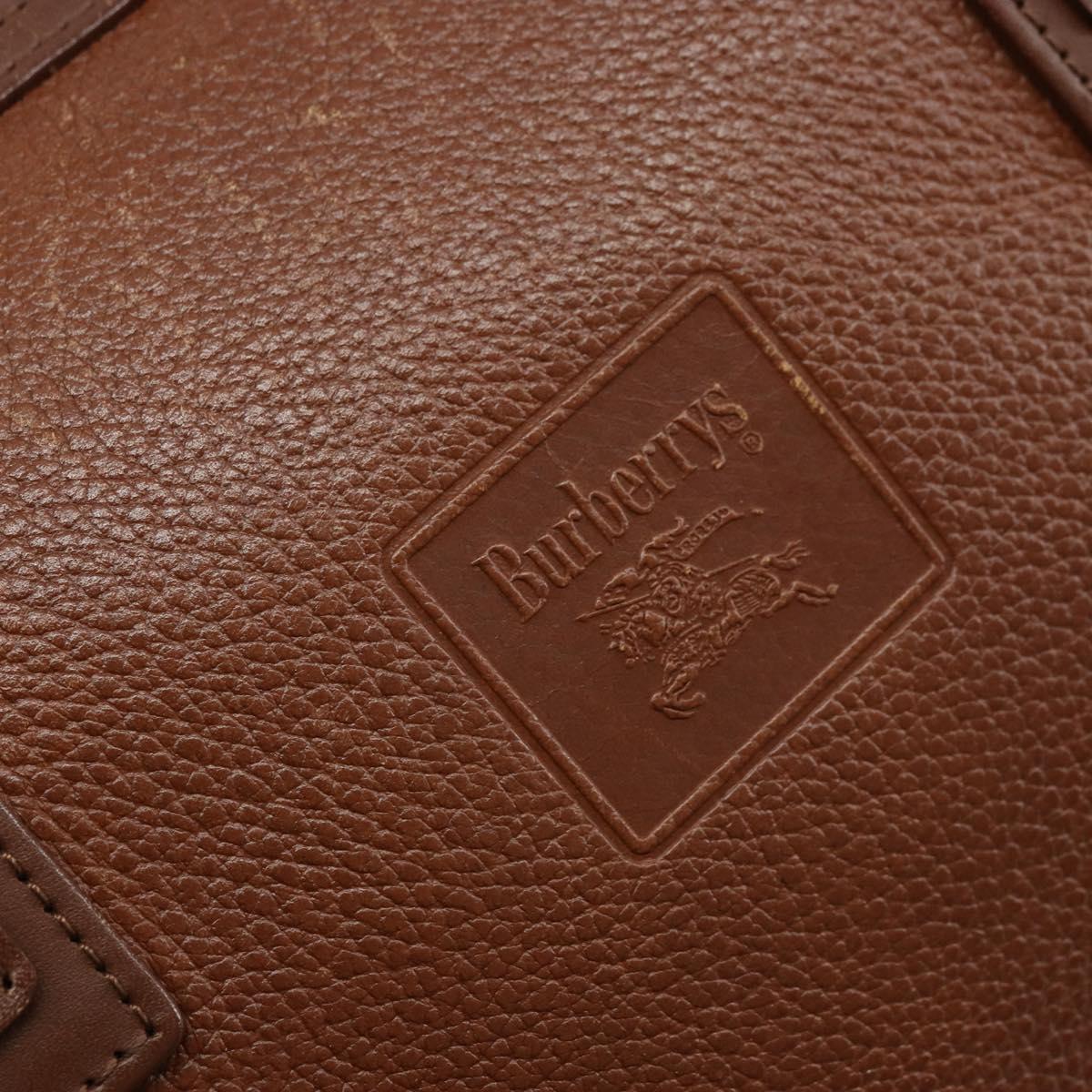 Burberrys Hand Bag Leather Brown Gold Auth ka3026