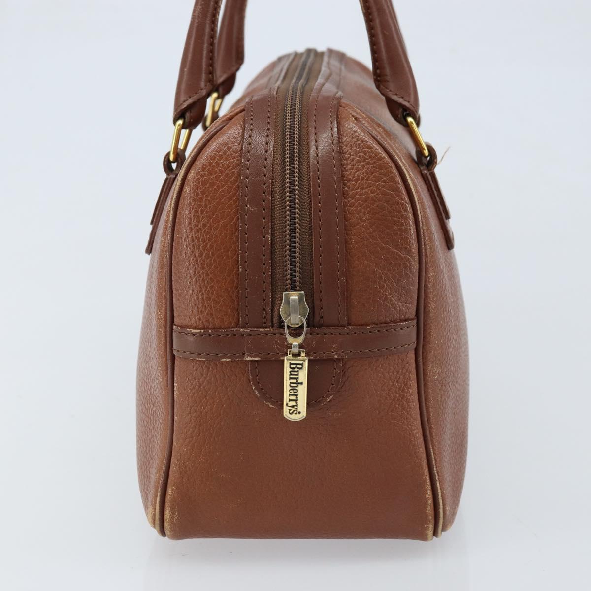 Burberrys Hand Bag Leather Brown Gold Auth ka3026
