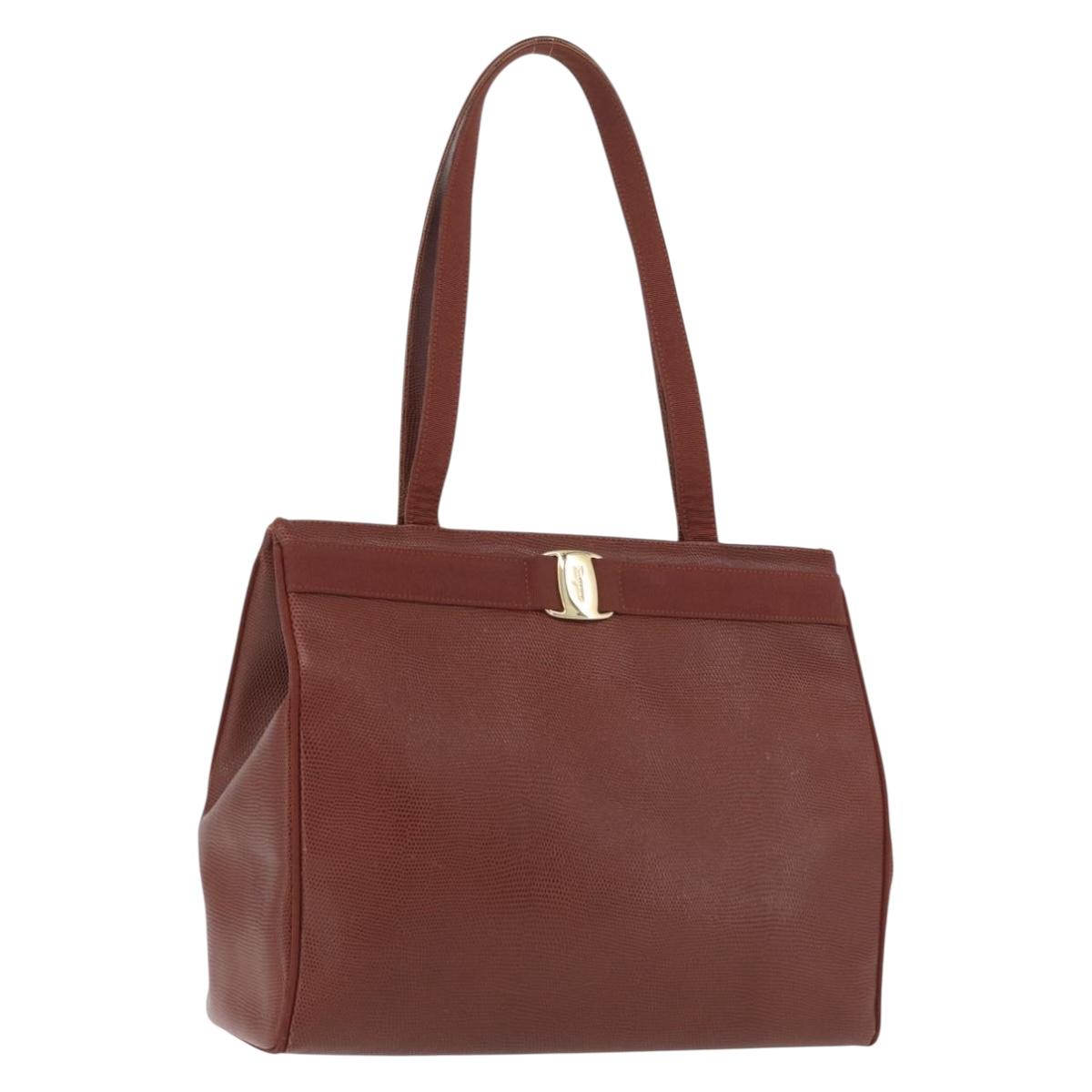 Salvatore Ferragamo Tote Bag Leather Brown Gold Auth ka3028