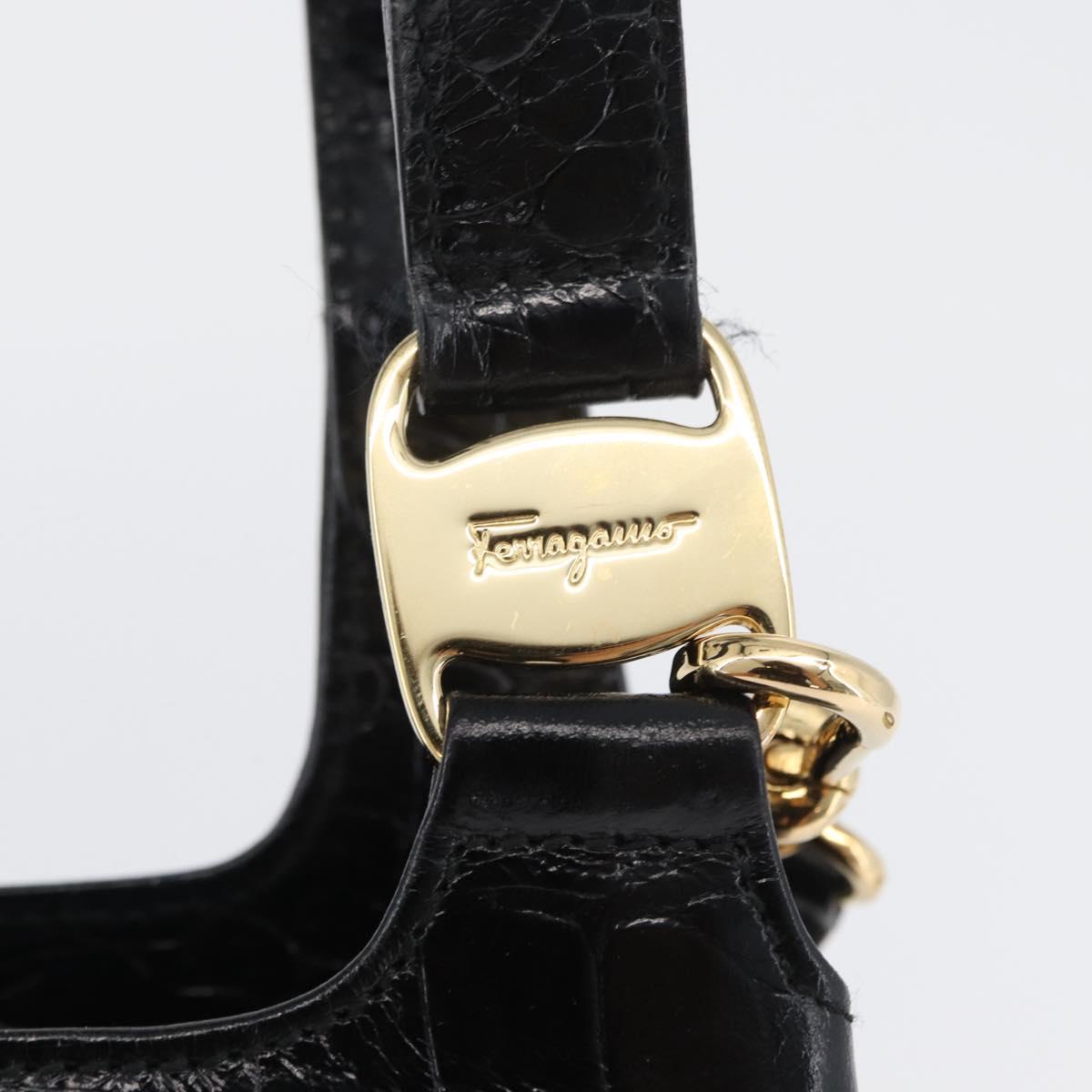 Salvatore Ferragamo Hand Bag Leather 2way Black Gold Auth ka3030