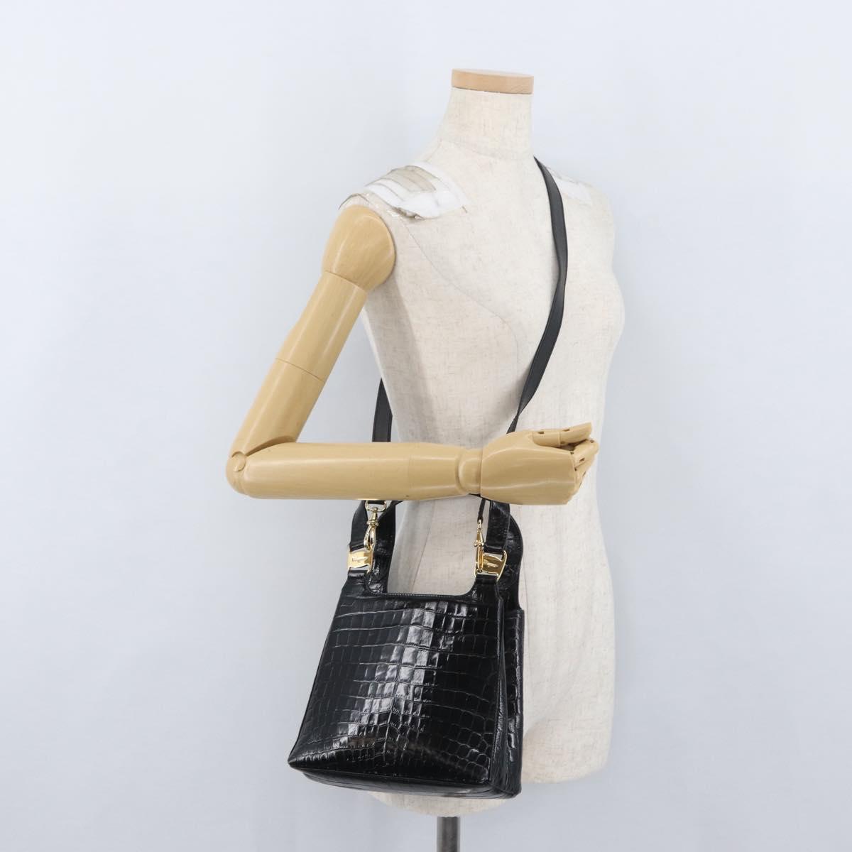 Salvatore Ferragamo Hand Bag Leather 2way Black Gold Auth ka3030