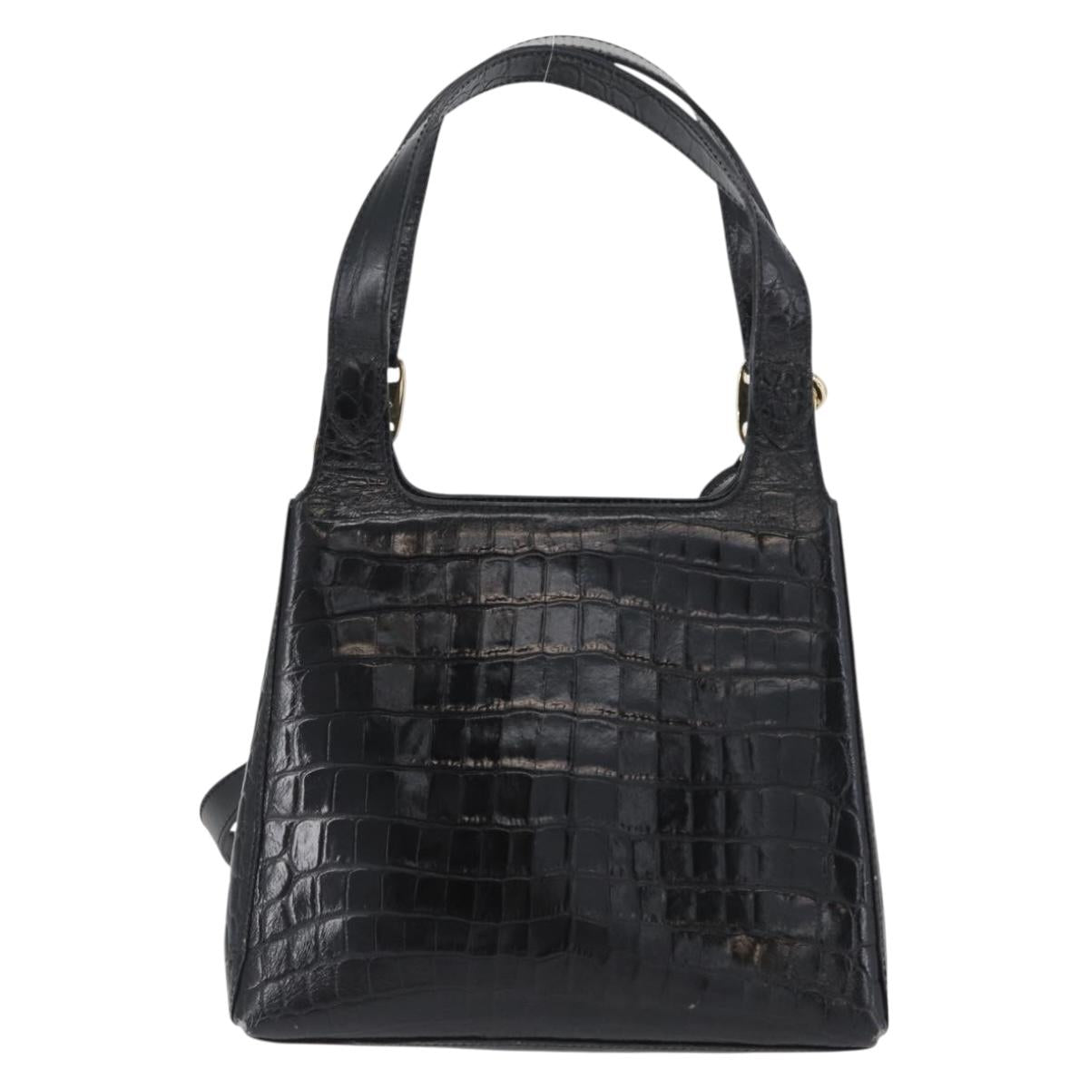 Salvatore Ferragamo Hand Bag Leather 2way Black Gold Auth ka3030