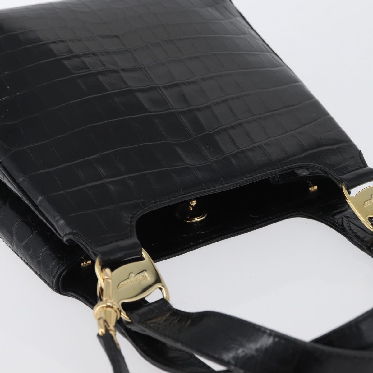 Salvatore Ferragamo Hand Bag Leather 2way Black Gold Auth ka3030