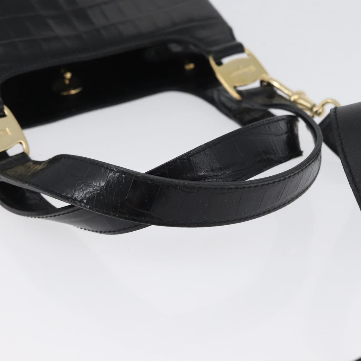 Salvatore Ferragamo Hand Bag Leather 2way Black Gold Auth ka3030