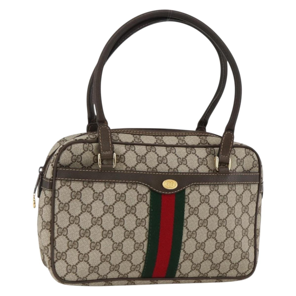GUCCI GG Supreme Web Sherry Line Hand Bag PVC Beige Gold 010 378 Auth ka3033