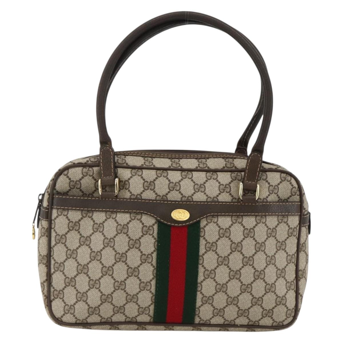 GUCCI GG Supreme Web Sherry Line Hand Bag PVC Beige Gold 010 378 Auth ka3033