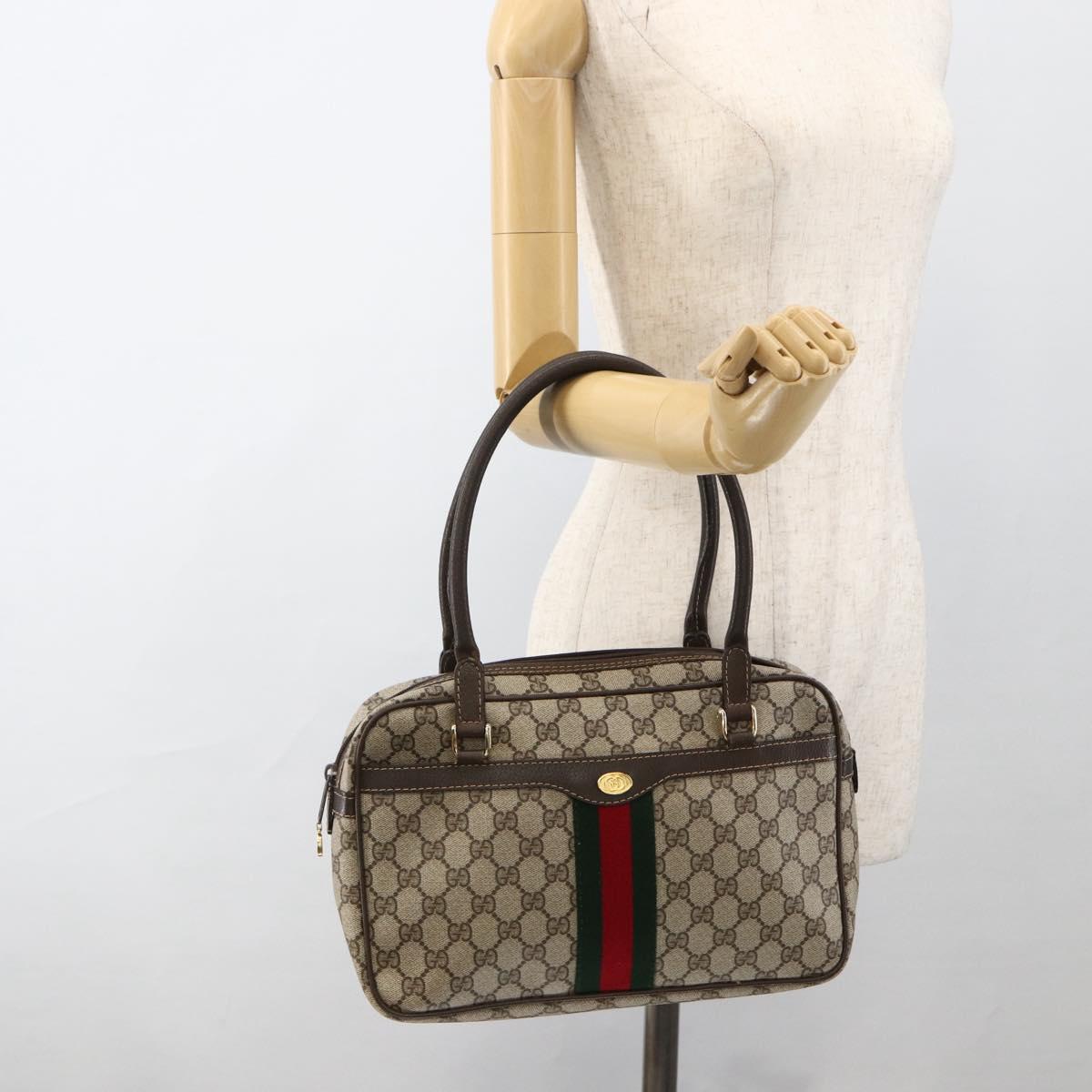GUCCI GG Supreme Web Sherry Line Hand Bag PVC Beige Gold 010 378 Auth ka3033