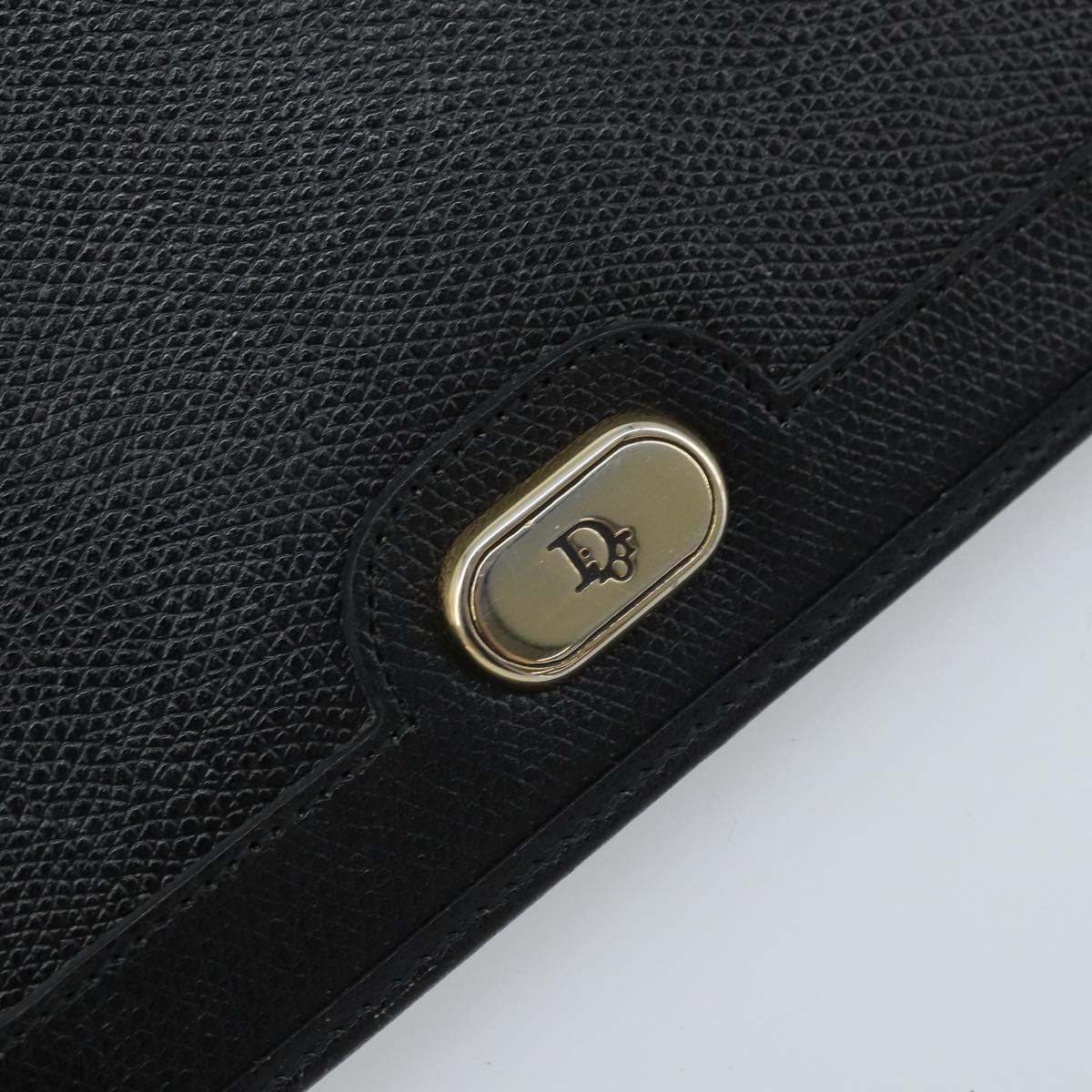 Christian Dior Chain Shoulder Bag Leather Black Gold Auth ka3037