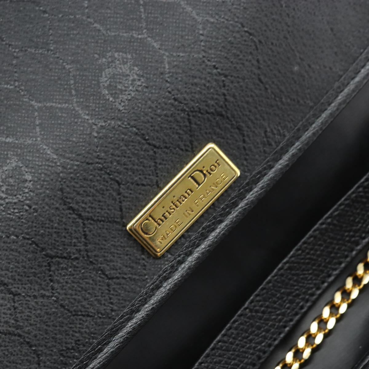 Christian Dior Chain Shoulder Bag Leather Black Gold Auth ka3037