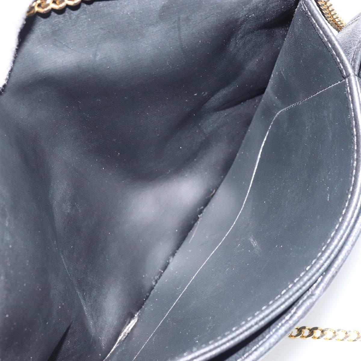 Christian Dior Chain Shoulder Bag Leather Black Gold Auth ka3037