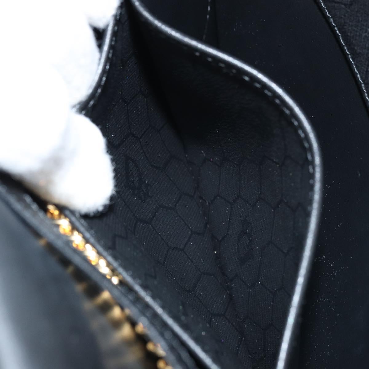 Christian Dior Chain Shoulder Bag Leather Black Gold Auth ka3037