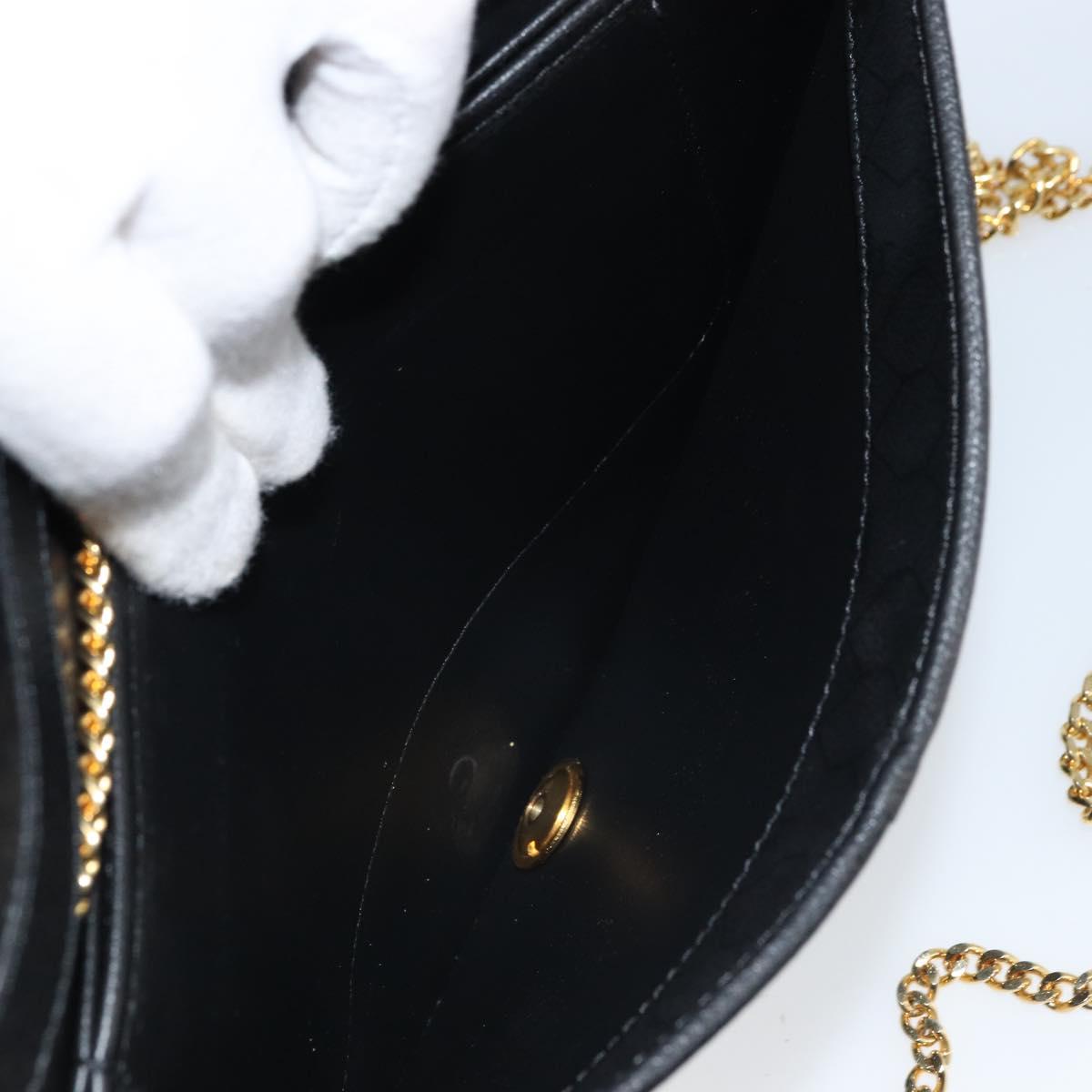 Christian Dior Chain Shoulder Bag Leather Black Gold Auth ka3037