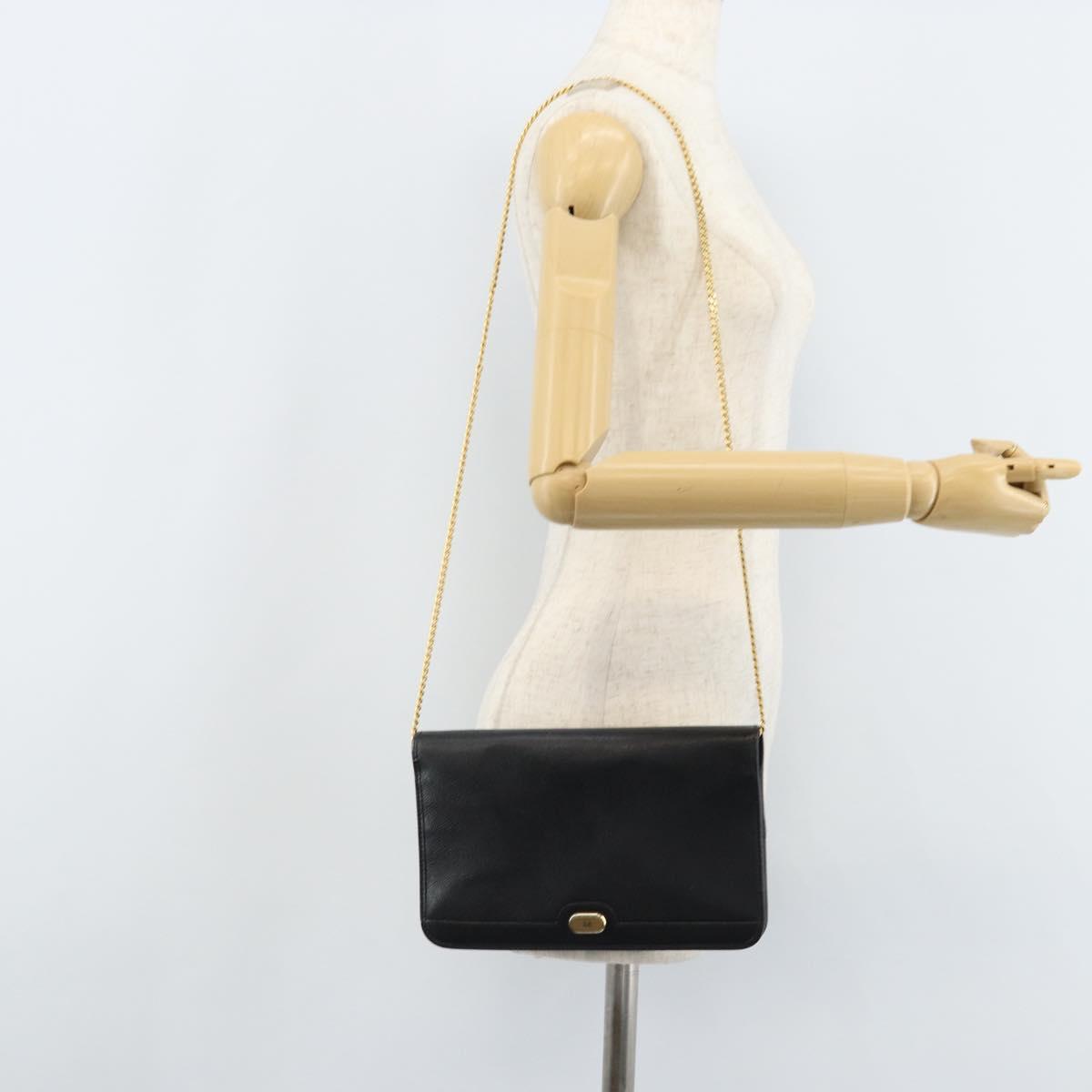 Christian Dior Chain Shoulder Bag Leather Black Gold Auth ka3037