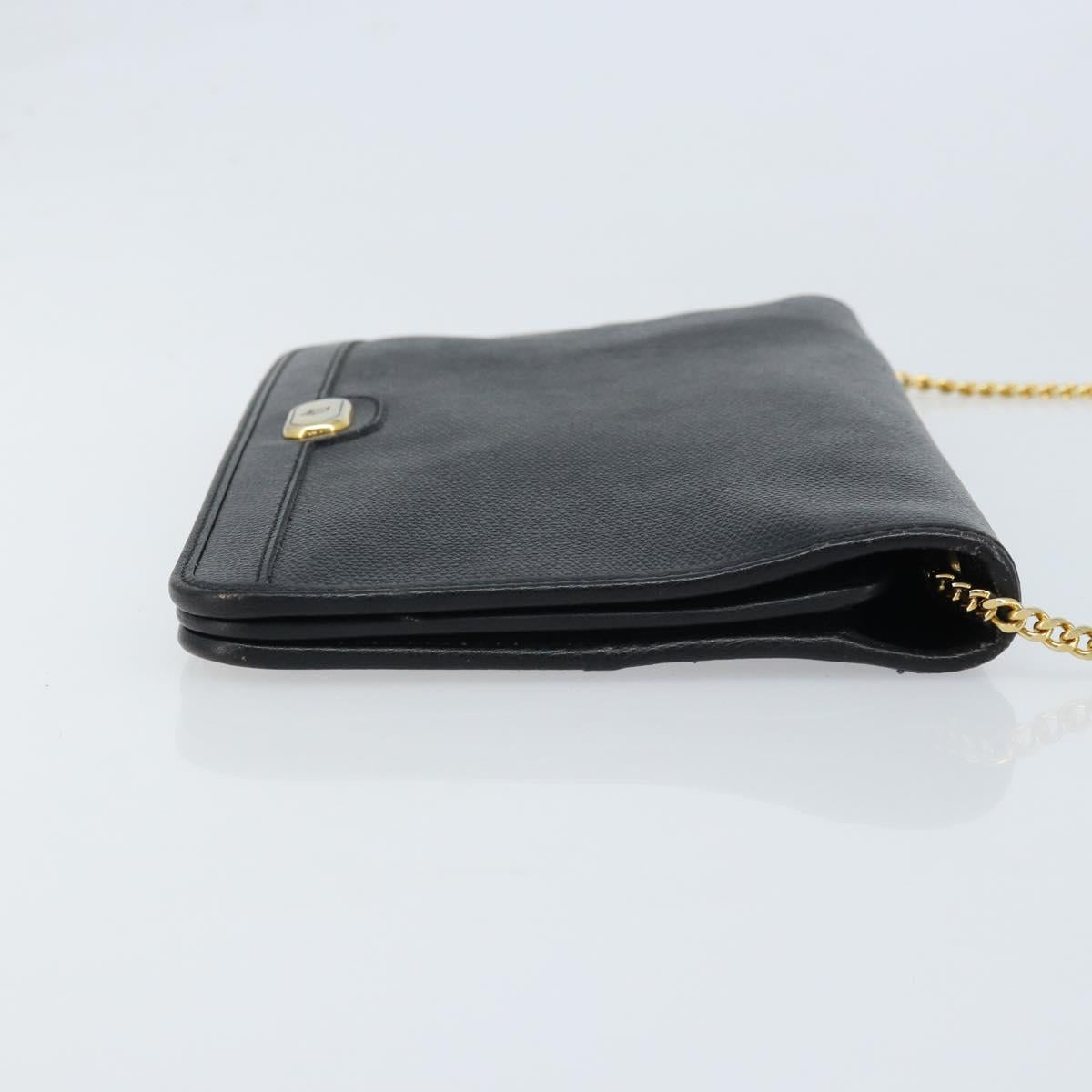 Christian Dior Chain Shoulder Bag Leather Black Gold Auth ka3037