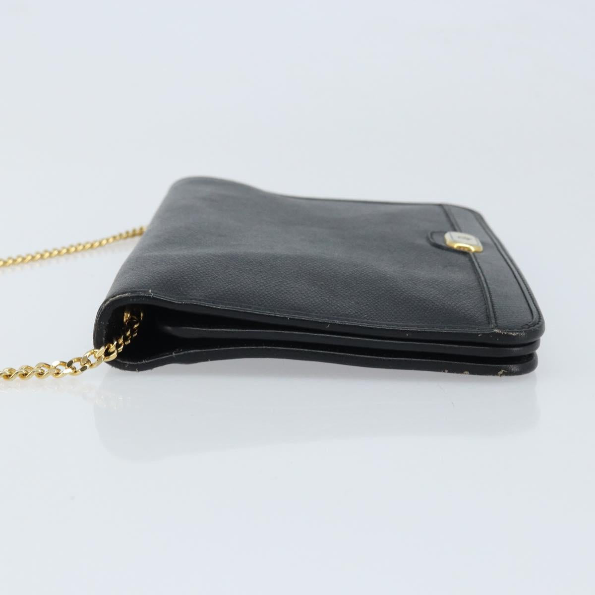 Christian Dior Chain Shoulder Bag Leather Black Gold Auth ka3037