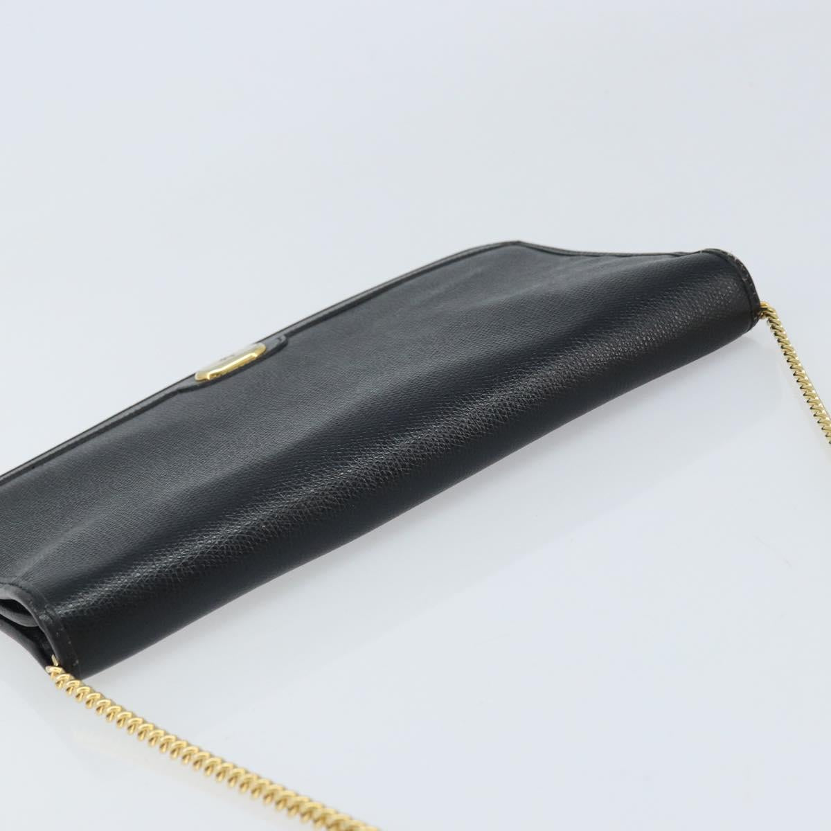 Christian Dior Chain Shoulder Bag Leather Black Gold Auth ka3037