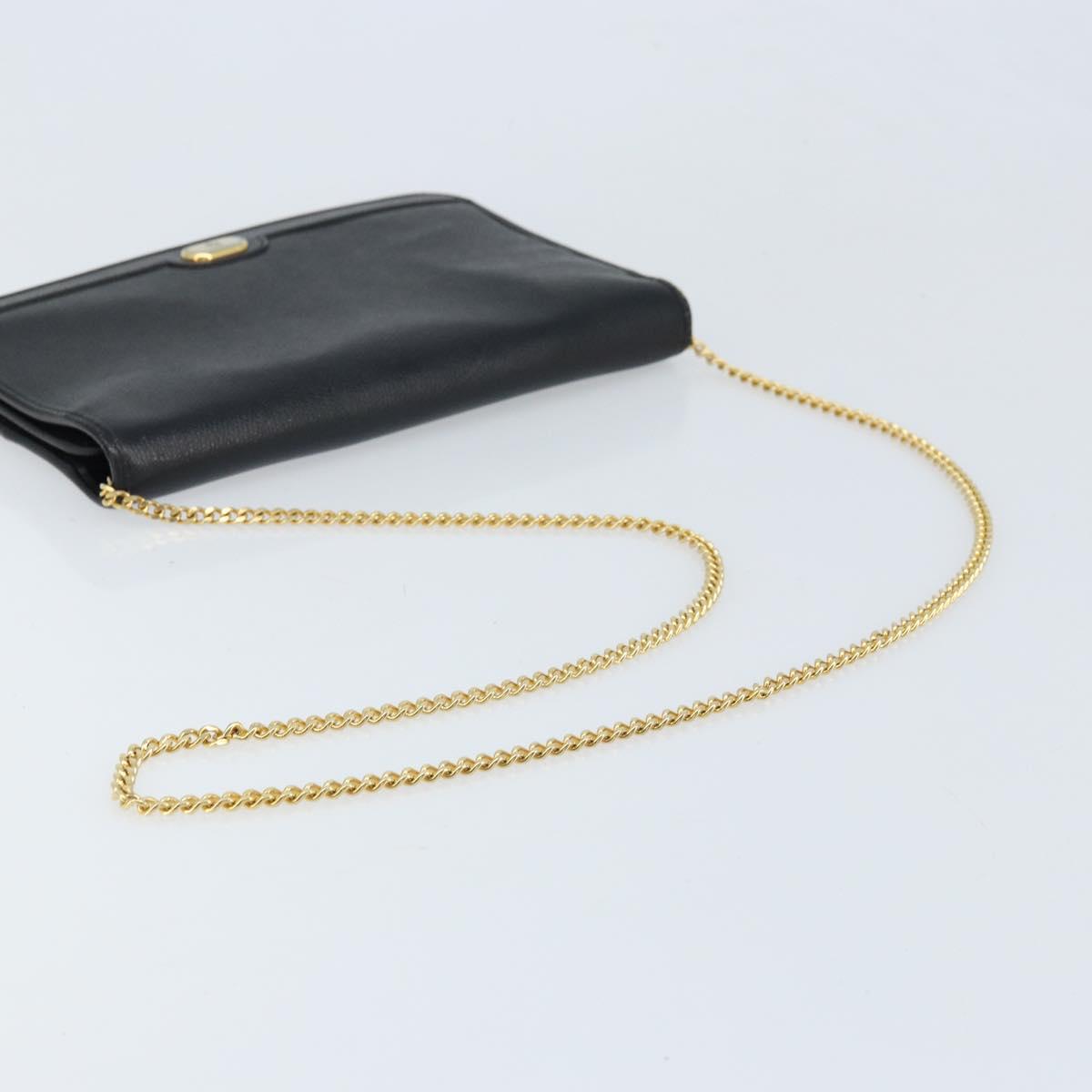 Christian Dior Chain Shoulder Bag Leather Black Gold Auth ka3037