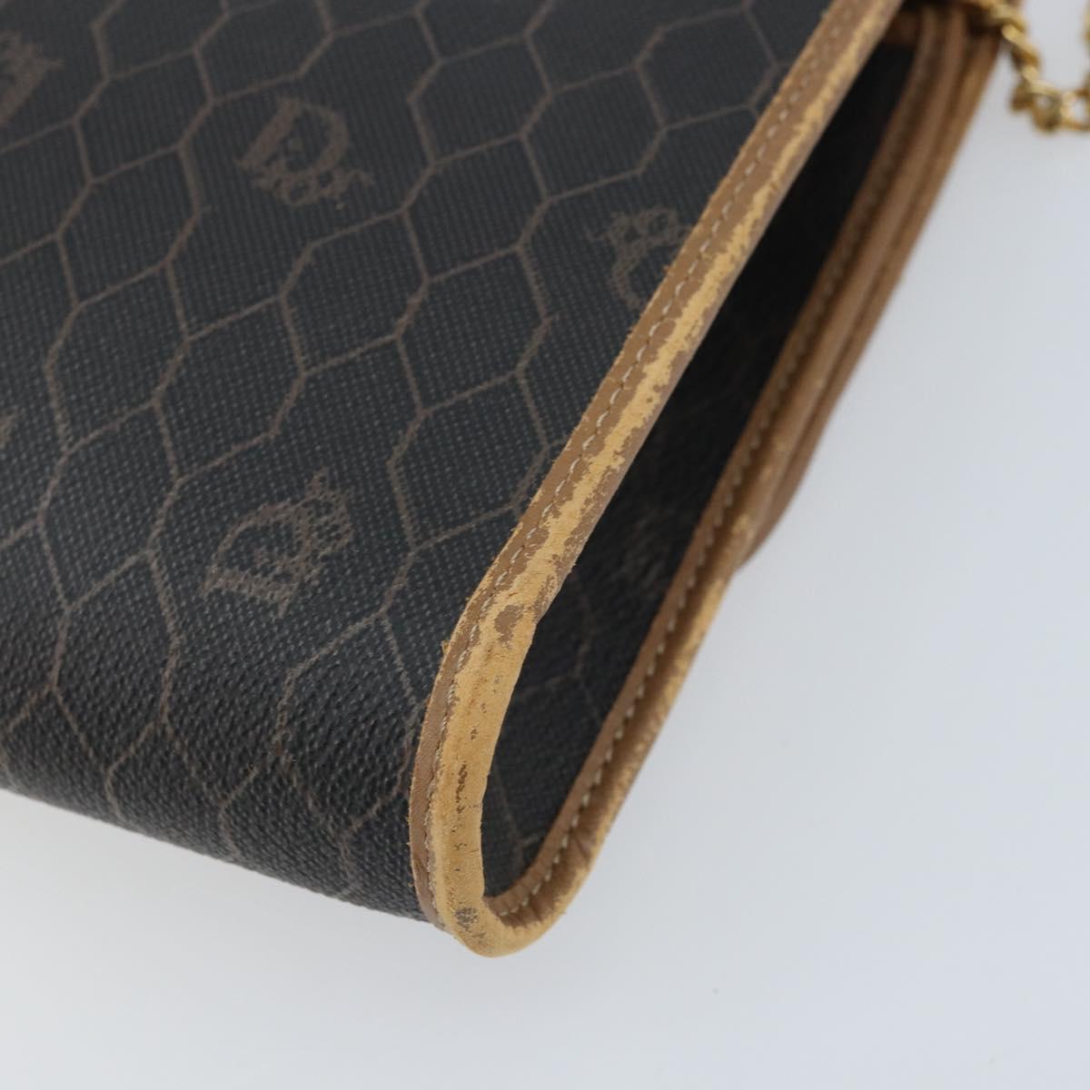 Christian Dior Honeycomb Canvas Chain Shoulder Bag PVC Black Gold Auth ka3038