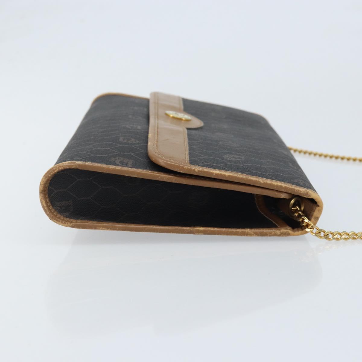 Christian Dior Honeycomb Canvas Chain Shoulder Bag PVC Black Gold Auth ka3038