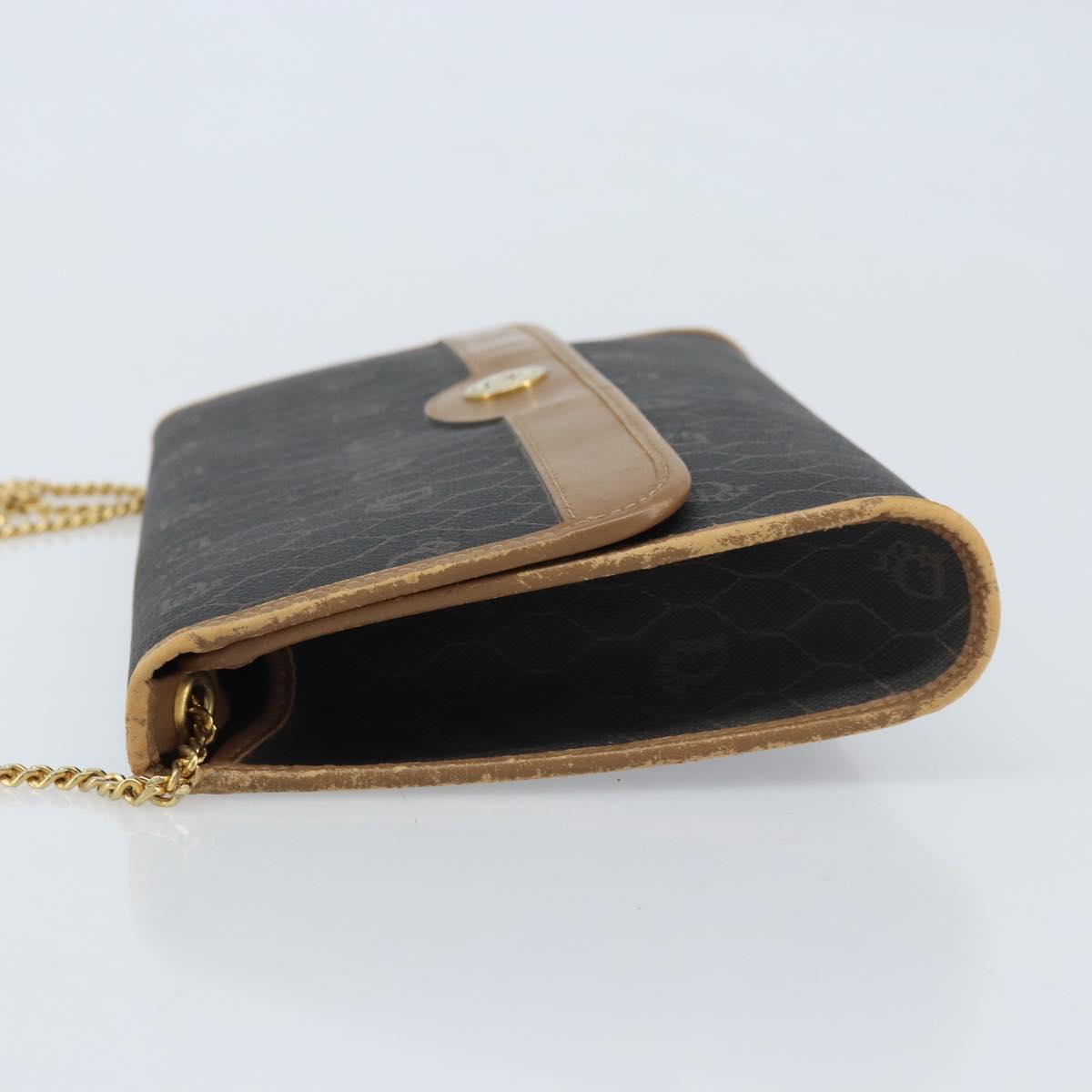 Christian Dior Honeycomb Canvas Chain Shoulder Bag PVC Black Gold Auth ka3038