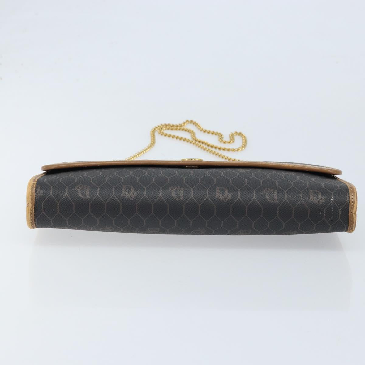 Christian Dior Honeycomb Canvas Chain Shoulder Bag PVC Black Gold Auth ka3038