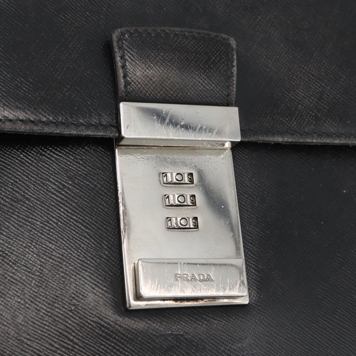 PRADA Business Bag Safiano leather Black Silver Auth ka3042