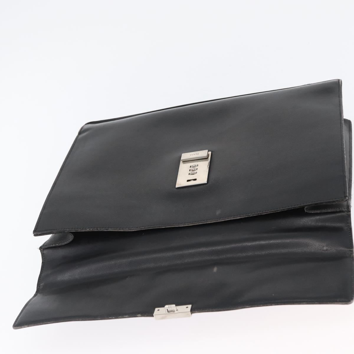 PRADA Business Bag Safiano leather Black Silver Auth ka3042
