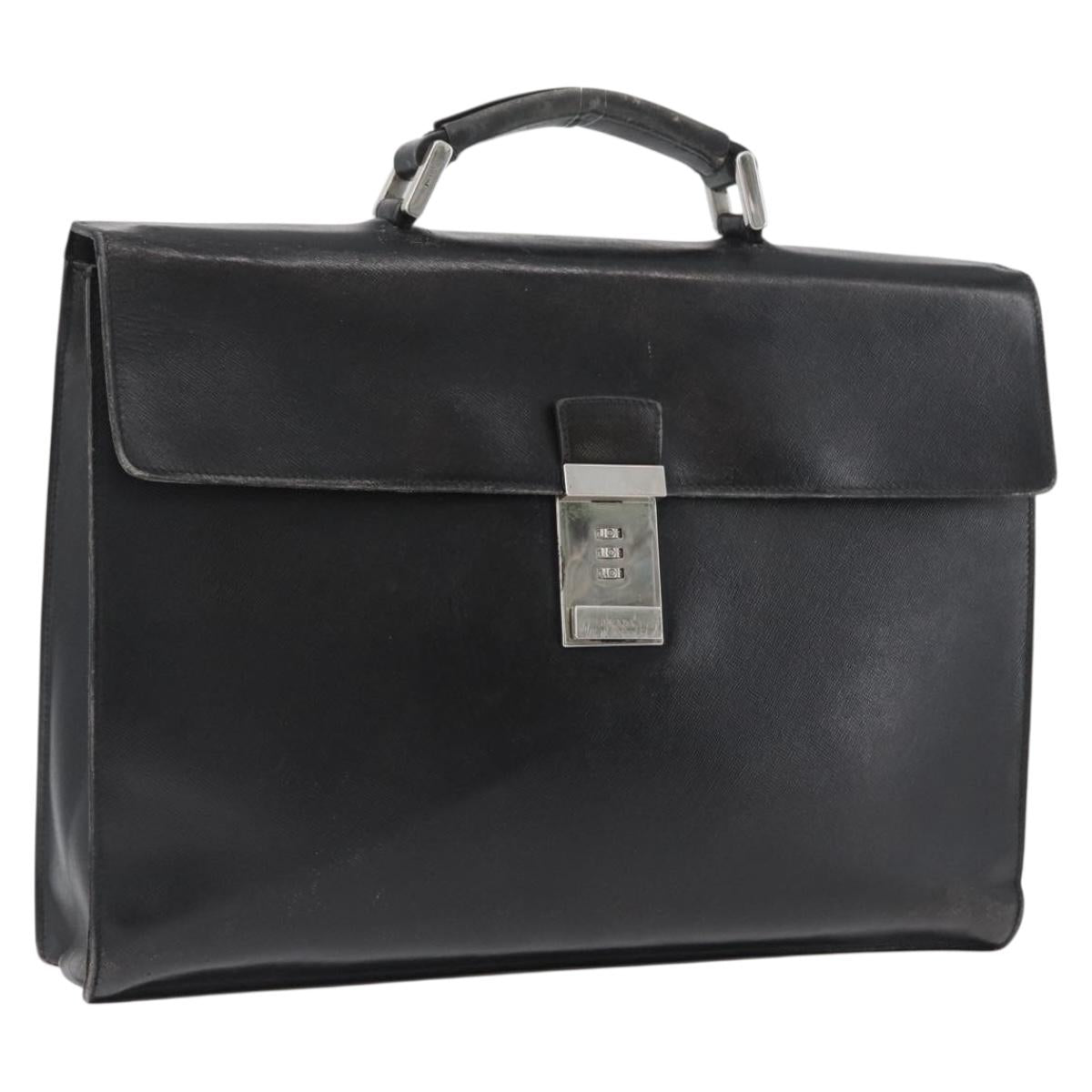 PRADA Business Bag Safiano leather Black Silver Auth ka3042