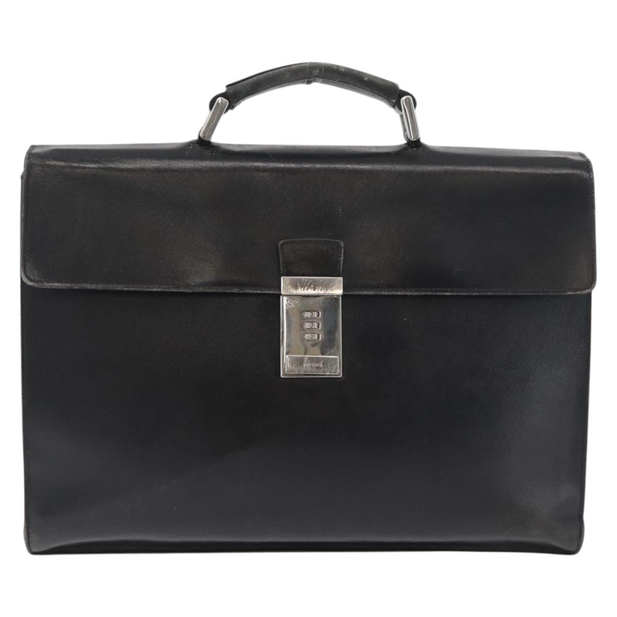 PRADA Business Bag Safiano leather Black Silver Auth ka3042