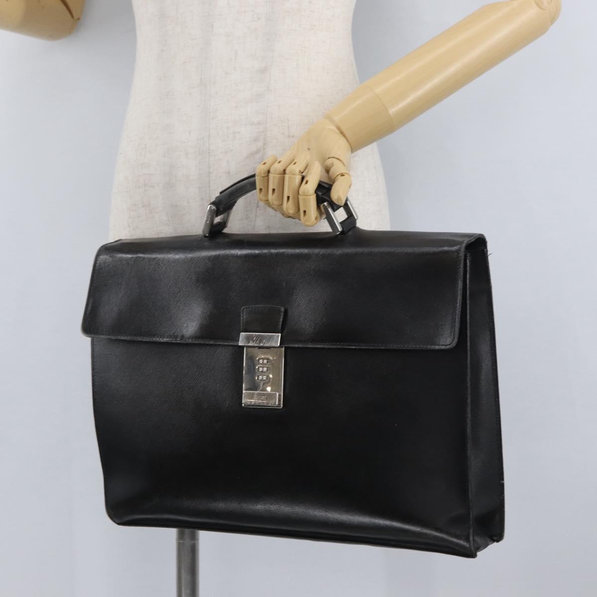 PRADA Business Bag Safiano leather Black Silver Auth ka3042