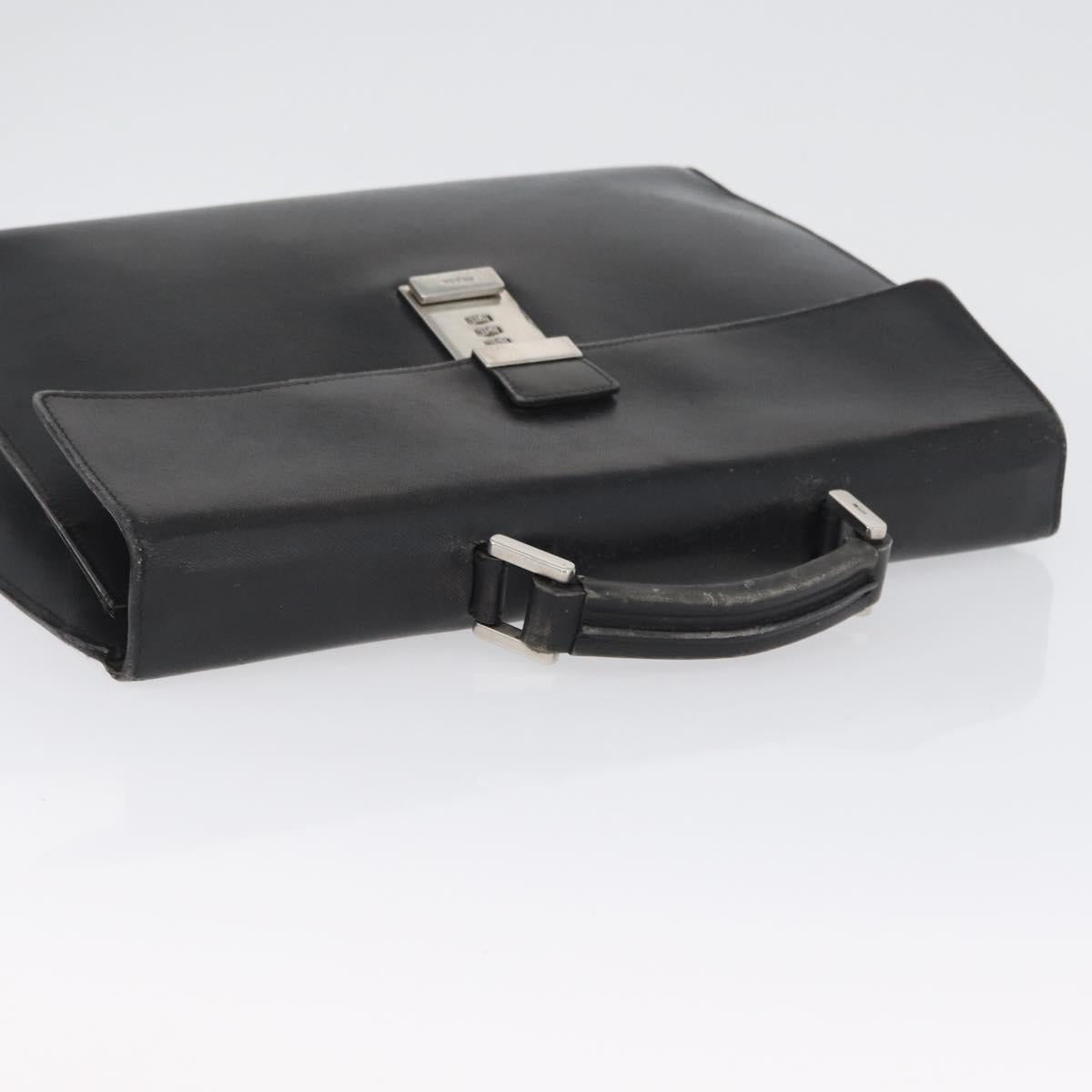 PRADA Business Bag Safiano leather Black Silver Auth ka3042