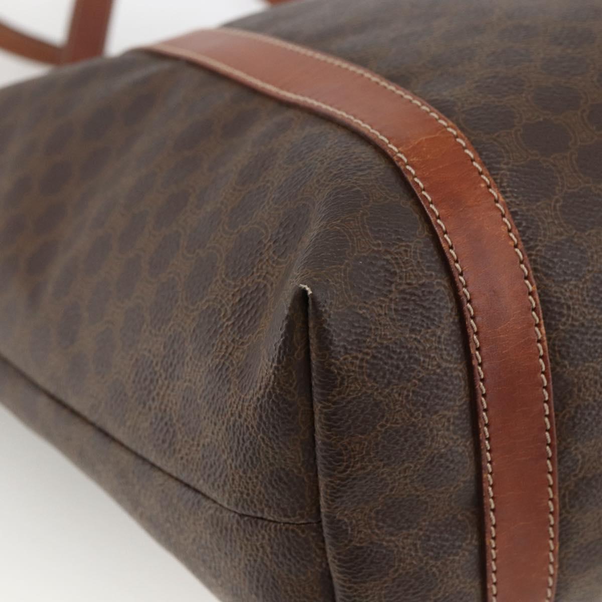 CELINE Macadam Canvas Tote Bag PVC Leather Brown Gold Auth ka3043