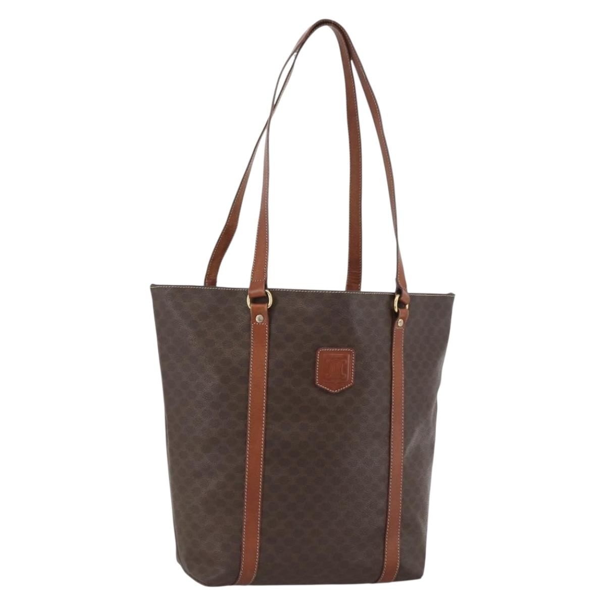 CELINE Macadam Canvas Tote Bag PVC Leather Brown Gold Auth ka3043