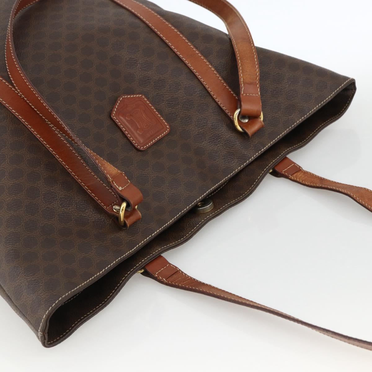 CELINE Macadam Canvas Tote Bag PVC Leather Brown Gold Auth ka3043
