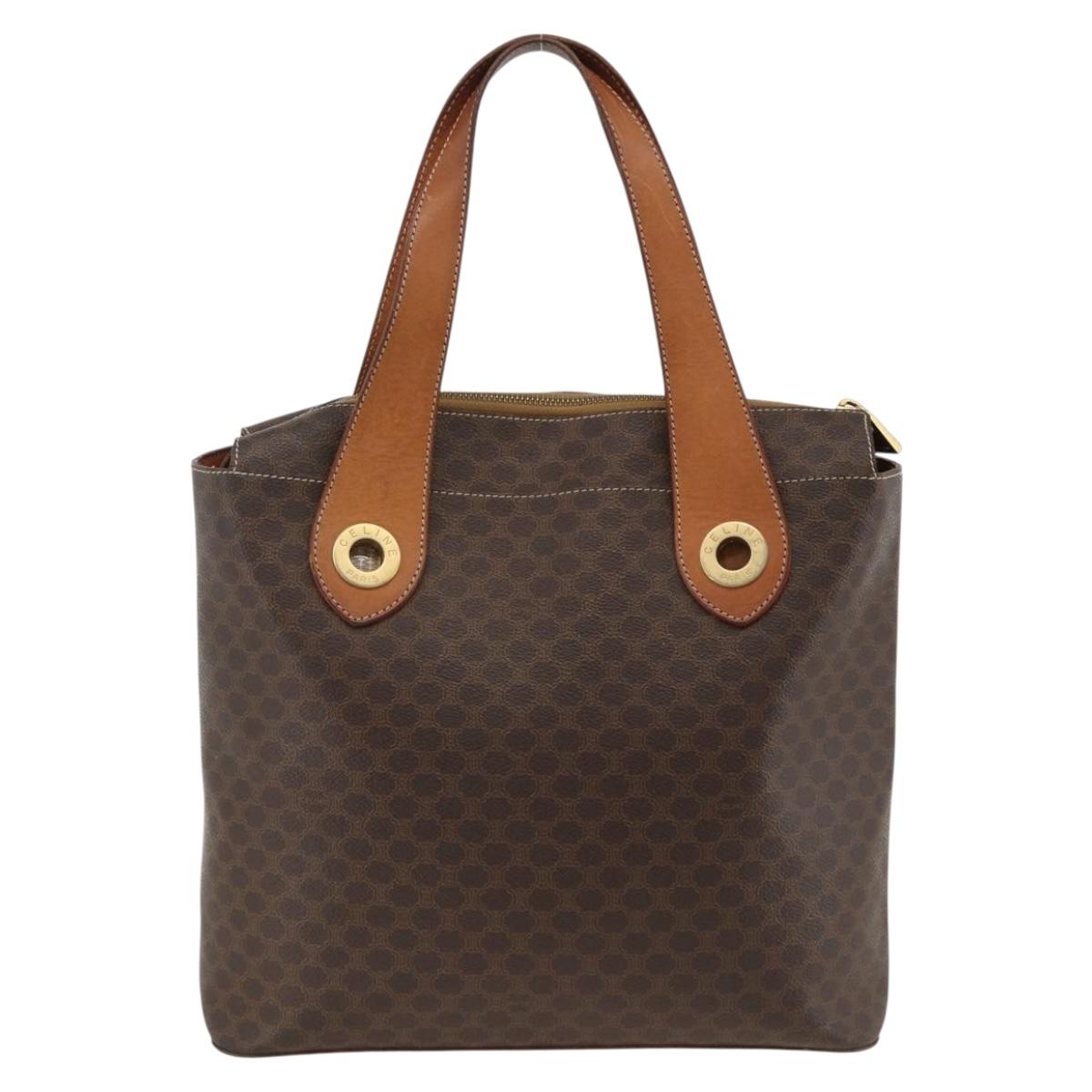 CELINE Macadam Canvas Tote Bag PVC Leather Brown Gold Auth ka3045