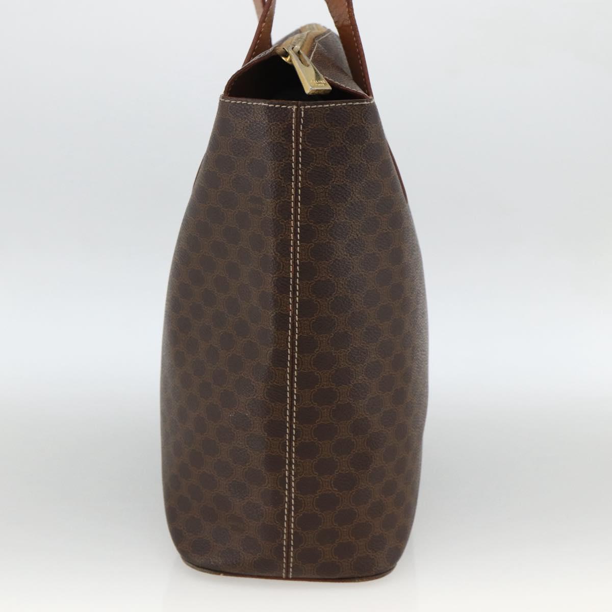 CELINE Macadam Canvas Tote Bag PVC Leather Brown Gold Auth ka3045