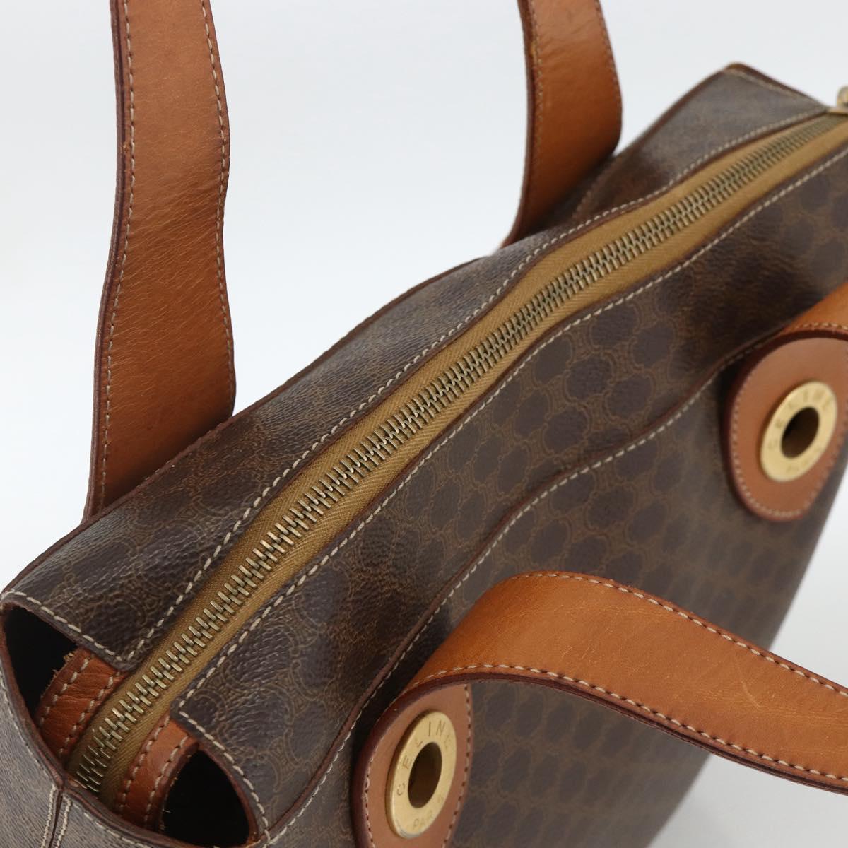 CELINE Macadam Canvas Tote Bag PVC Leather Brown Gold Auth ka3045