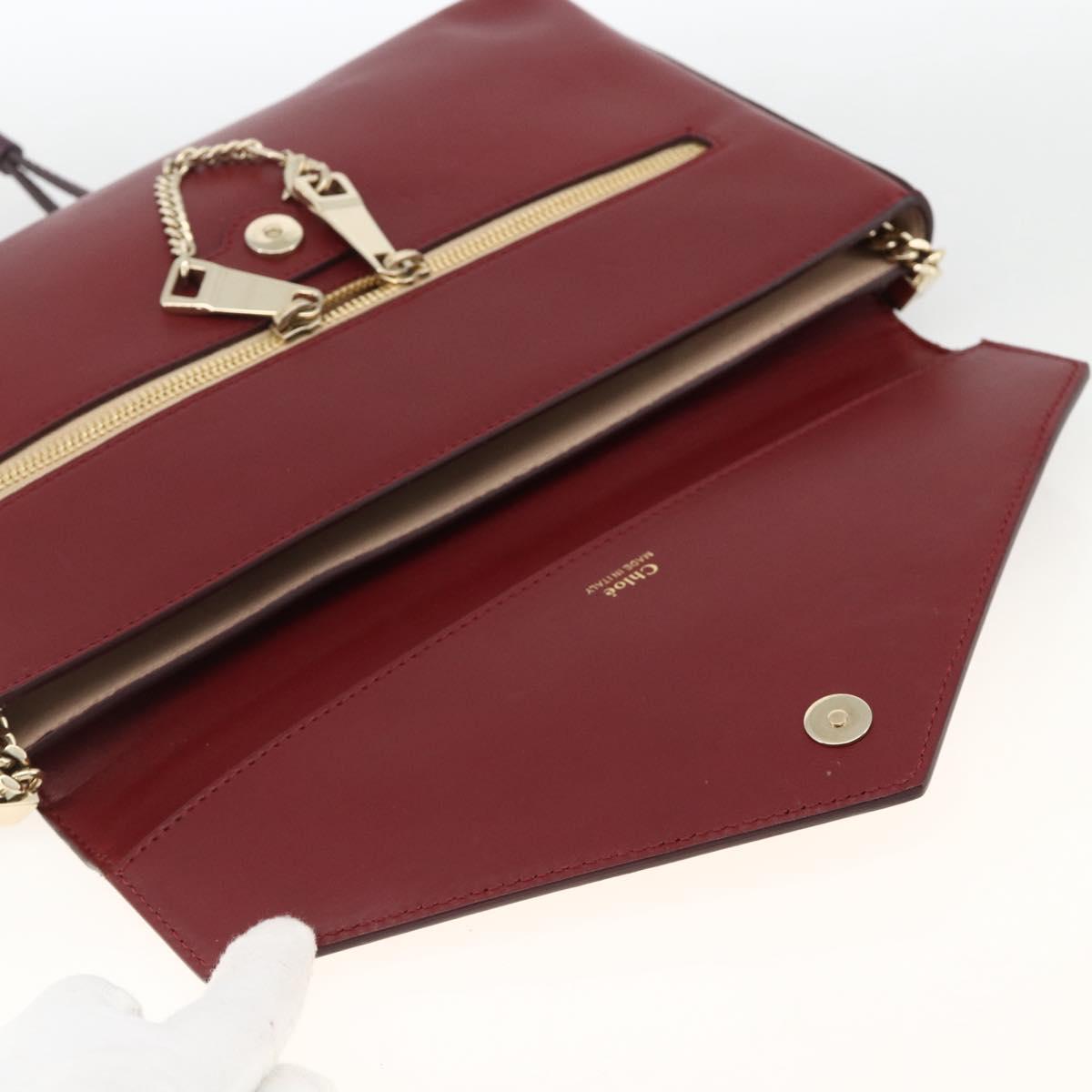 Chloe Chain Shoulder Bag Leather Red Gold Auth ka3046A