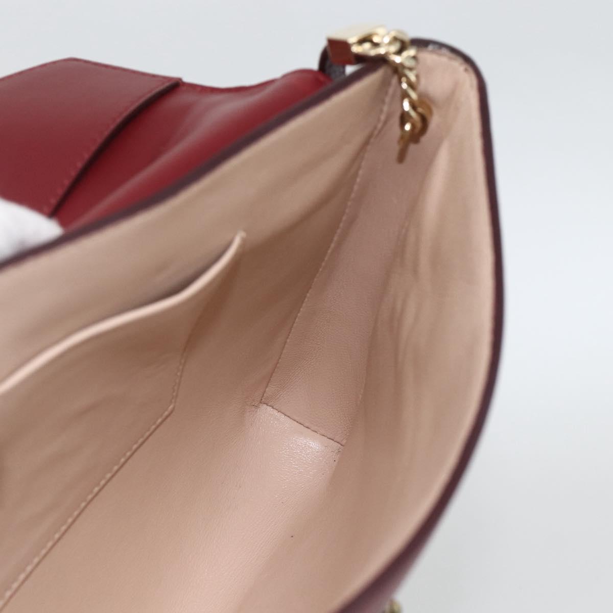 Chloe Chain Shoulder Bag Leather Red Gold Auth ka3046A