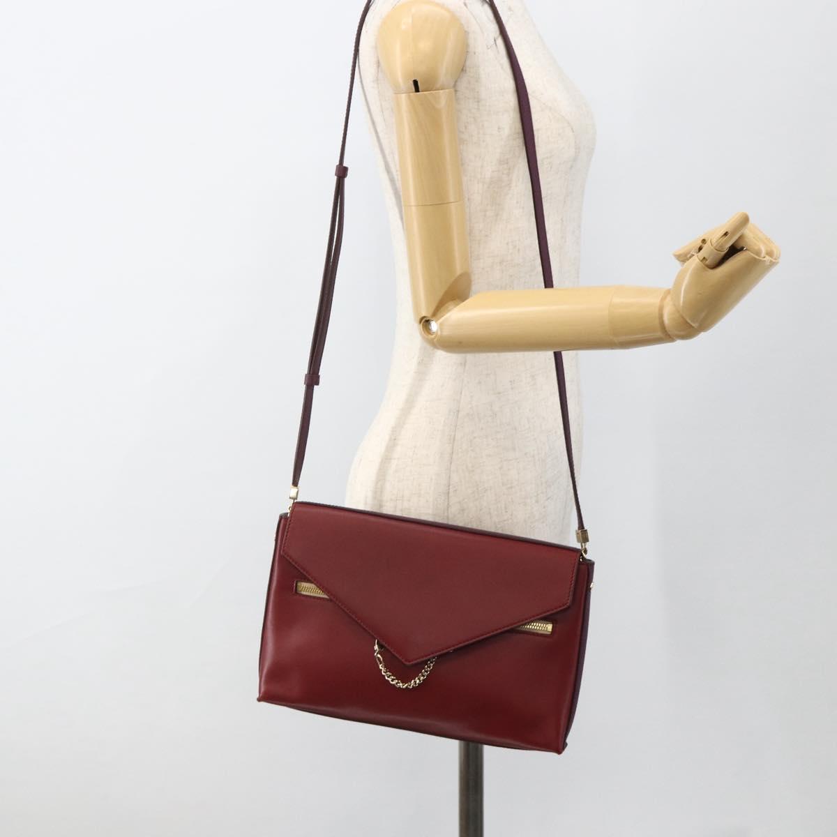 Chloe Chain Shoulder Bag Leather Red Gold Auth ka3046A