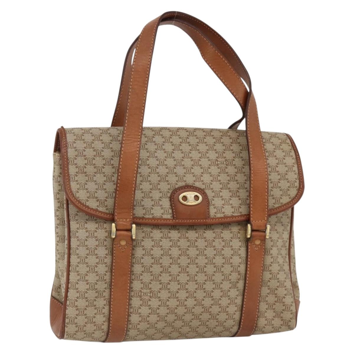 CELINE Macadam Canvas Hand Bag PVC Beige Gold Auth ka3048
