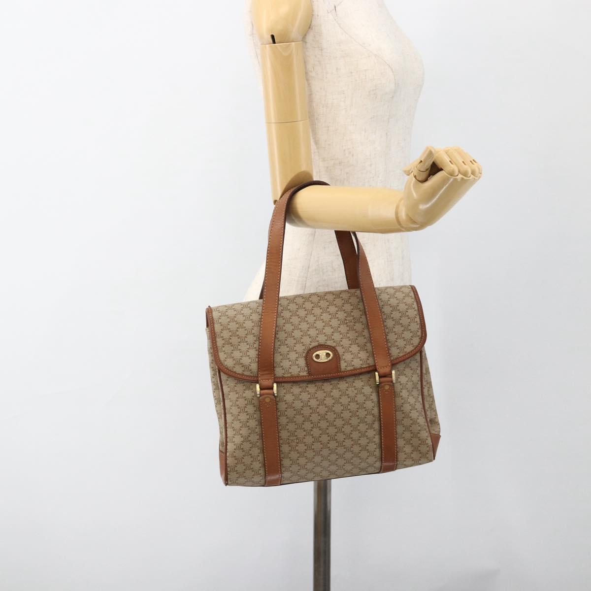 CELINE Macadam Canvas Hand Bag PVC Beige Gold Auth ka3048