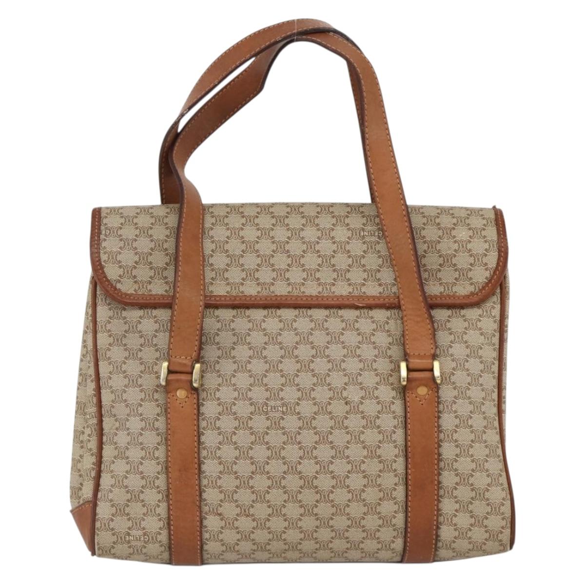 CELINE Macadam Canvas Hand Bag PVC Beige Gold Auth ka3048