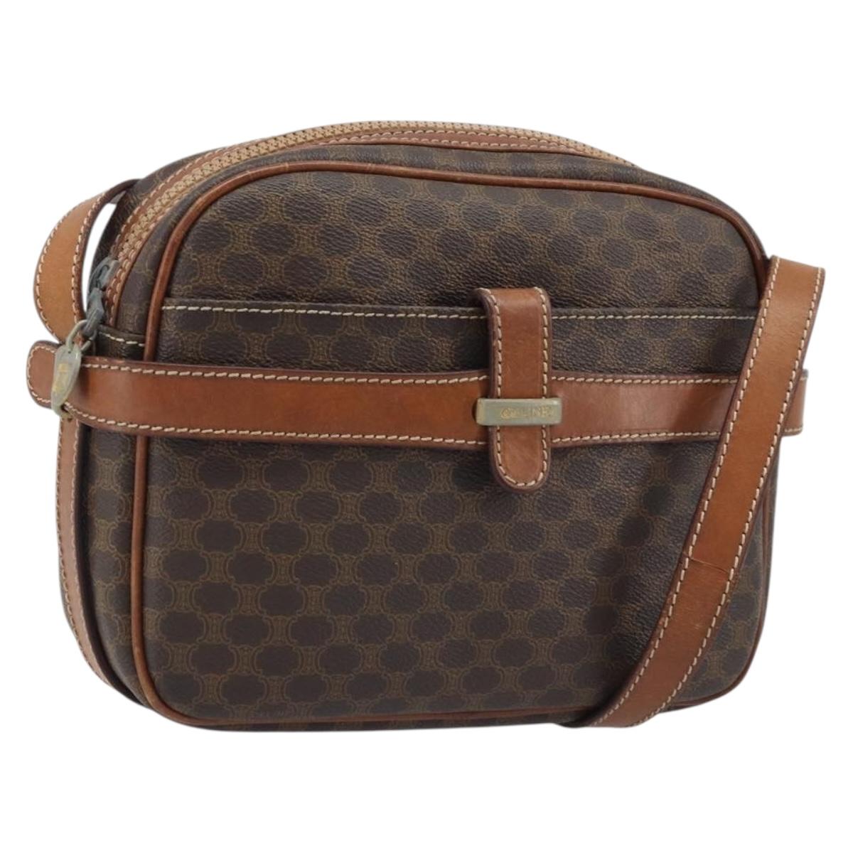 CELINE Macadam Canvas Shoulder Bag PVC Leather Brown Gold Auth ka3049