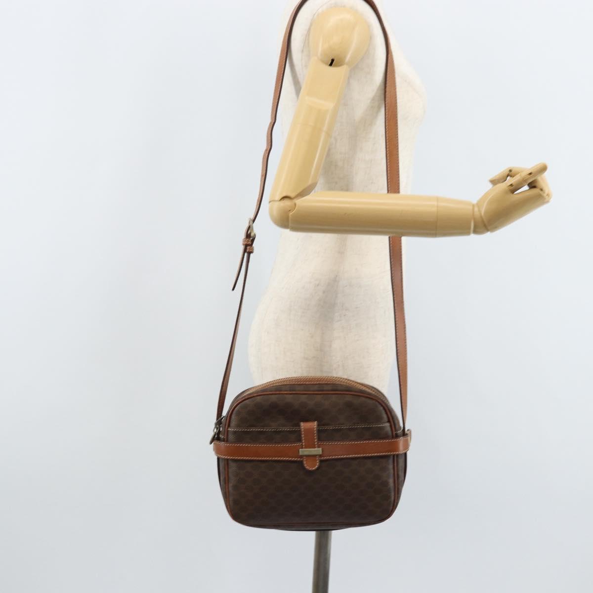 CELINE Macadam Canvas Shoulder Bag PVC Leather Brown Gold Auth ka3049